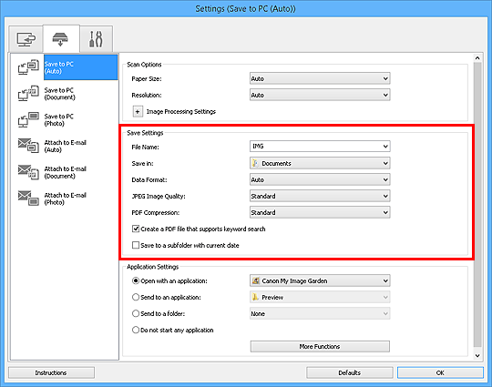 figure: Settings dialog box